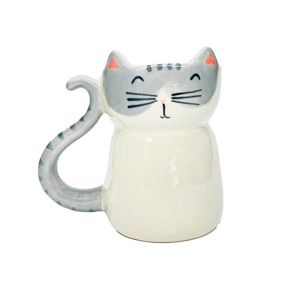 Taza gato blaco con gris doble